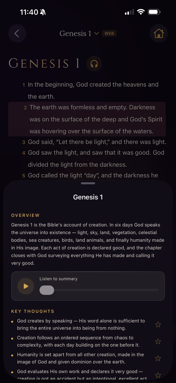 Chapter summary sheet with overview and key thoughts