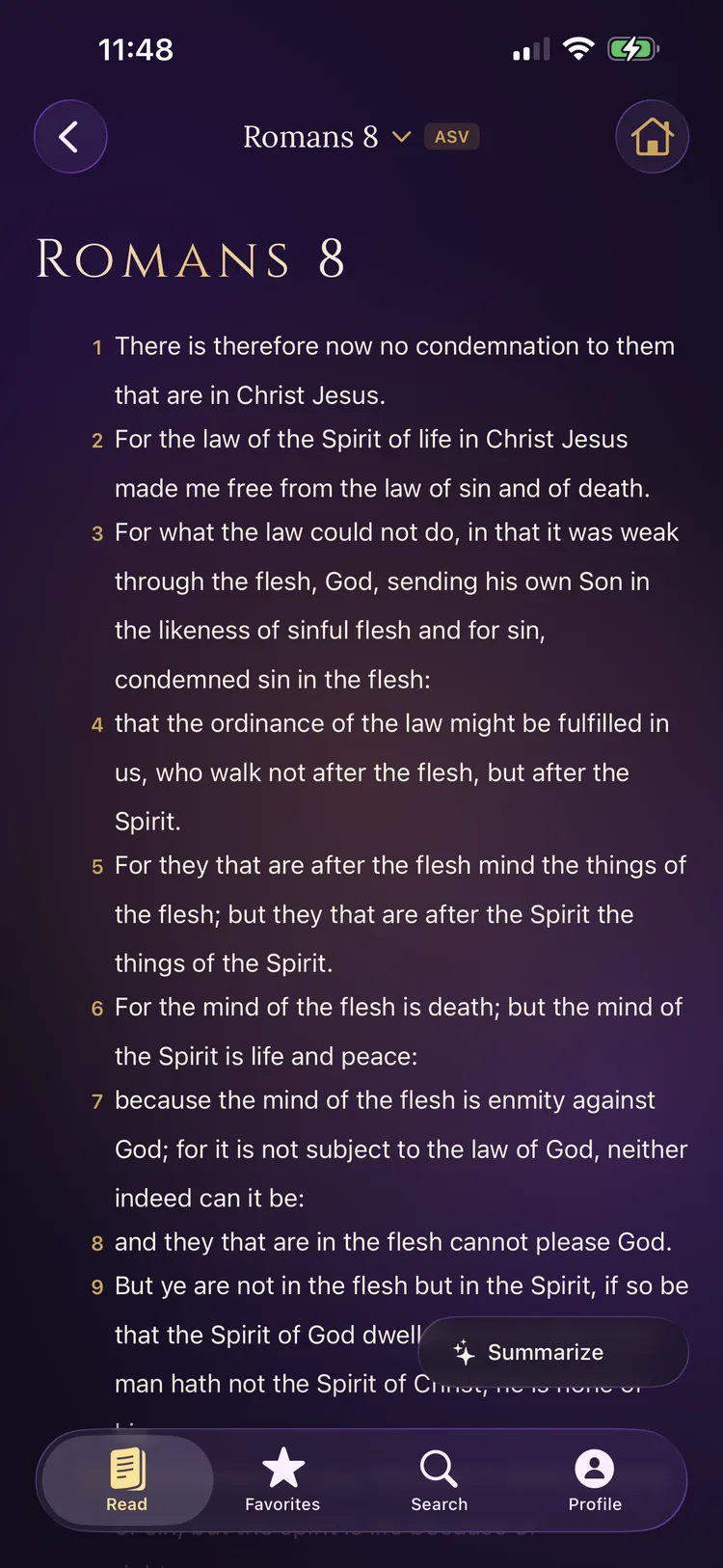 Romans 8 chapter view with verse text
