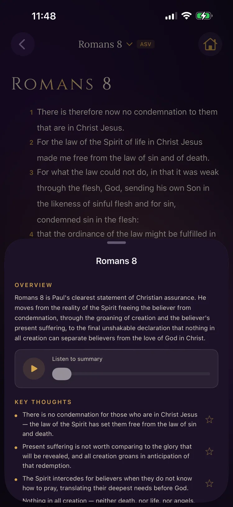 Chapter summary sheet with overview and key thoughts